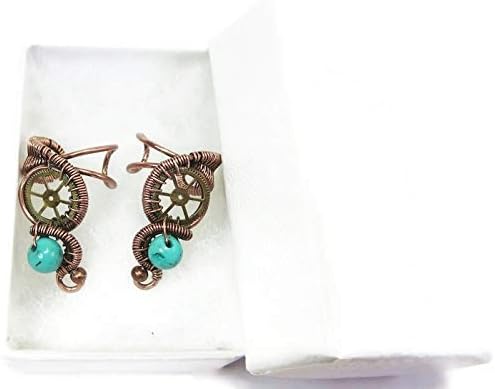Turquoise and Bronze Steampunk Ear Cuff; Non-pierced Earring - RIGHT EAR ONLY