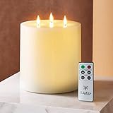 LampLust 3 Wick Flameless Candle - 6x6 Extra Large Candle (Remote & Batteries Included) 3D Flames wi