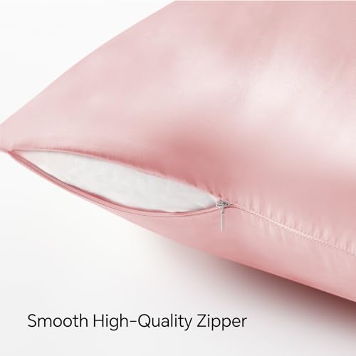 BEDELITE Satin Pillowcase with Zipper, Pink King Size Pillow Cases Set of 2, Super Soft and Cooling Similar to Silk Pillow Cases, Gift for Women Men(20x36 Inches)