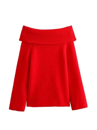 Women Fashion Solid Off Shoulder Sweater Long Sleeve Knitted Pullover Sweater3