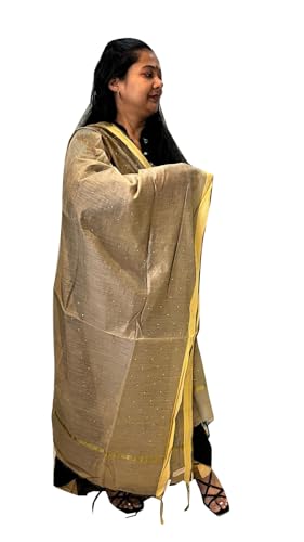 Women's Gold Printed Chanderi Cotton Dupatta