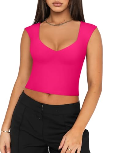 REORIA Women's Trendy Butsmooth® Sexy Casual V Neck Double Lined Sleeveless Slimming Going Out Crop Tank Top4
