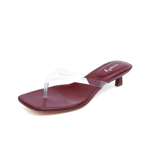 Image of vivianly Women's Flip Flops Kitten Heel Sandals Backless Slippers Stiletto Heel Pinch toe Sandals Slip on Slides Mules