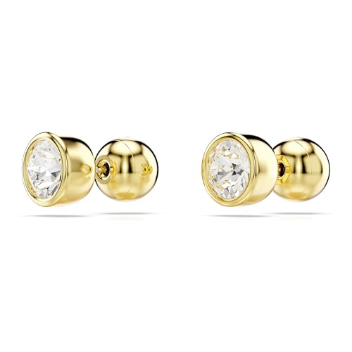 Swarovski Imber Stud Earrings, Clear Round-Cut Crystals in a Gold-Tone Finished Puffy Bezel Setting, Part of the Swarovski Imber Collection by Swarovski - Image 3