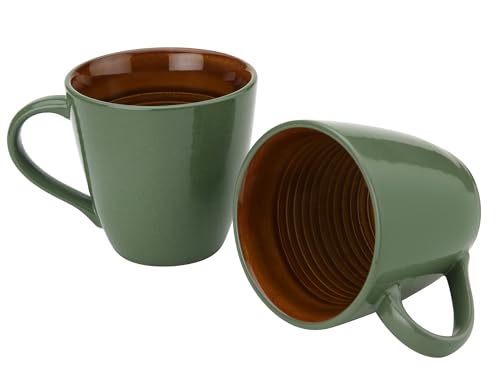 Image of Bodhi House Handcrafted Ceramic Coffee Mug Set of 2 Pieces (350 Ml), Stoneware Tea Cup, Microwave Safe Large Milk Mug, Glossy Finish, Ideal for Daily use, Casual Gatherings and Gifting, Forest Green