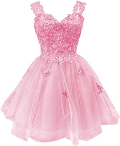 Spaghetti Straps Glitter Homecoming Dresses for Teens 3D Butterfly Short Prom Dress Tulle Quinceanera Dresses