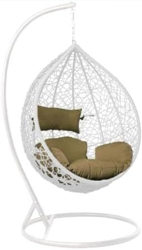 Image of Single Seater Swing Chair with Stand and Cushion Hammock Swing for Adult Outdoor Indoor Garden Living Room Balcony Hanging Chair (White Brown)