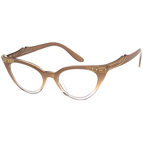 zeroUV Women's Retro Rhinestone Embellished Clear Lens Cat Eye Glasses 51mm (Bright Brown Fade, 51)