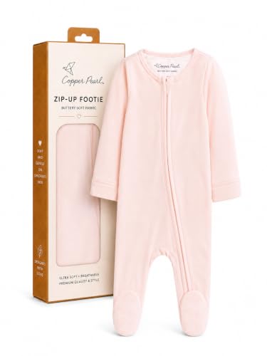 Copper Pearl Zip-Up Footie Baby Pajamas – Soft Newborn Sleep and Play for Boys &amp; Girls, Tag-Free with Two-Way Zipper Baby Sleepers for Newborn - Blush, 6-12 Months