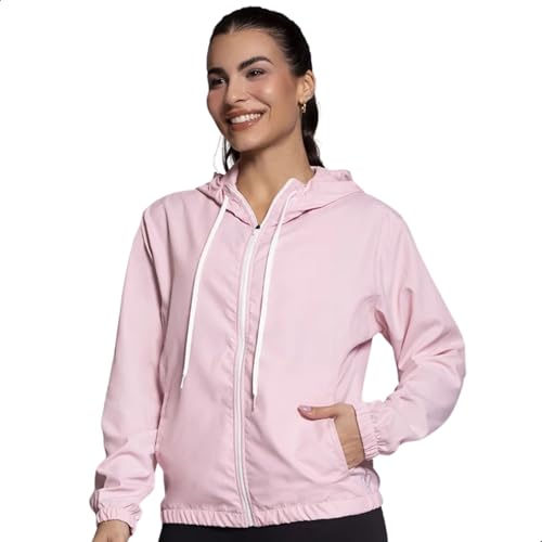 SELENE Jaqueta Corta Vento Feminina Impermeável Capuz Bolso, G, Rosa Claro