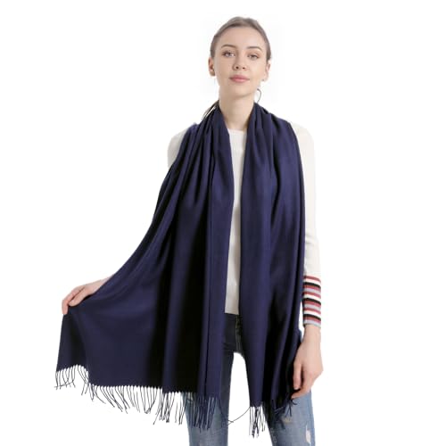 vimate Marineblaue Pashmina Schals, dunkelblaue Frauen Pashminas Tücher und Wickel für Kleider (DE-Navy Blue)