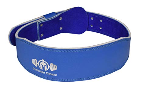 Unlimited Fitness Weight Lifting Belt for Sports and Fitness - Genuine Leather Belt with Adjustable Buckle - for Deadlifting, Squats, Powerlifting, Cross Fit, and Cross Training (X-Large, Blue)