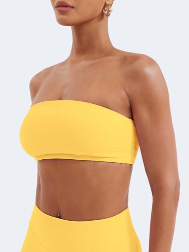 Image of YEOREO Strapless Bandeau Sports Bra for Workout Seamless Tube Top Gym Padded Wireless Bra