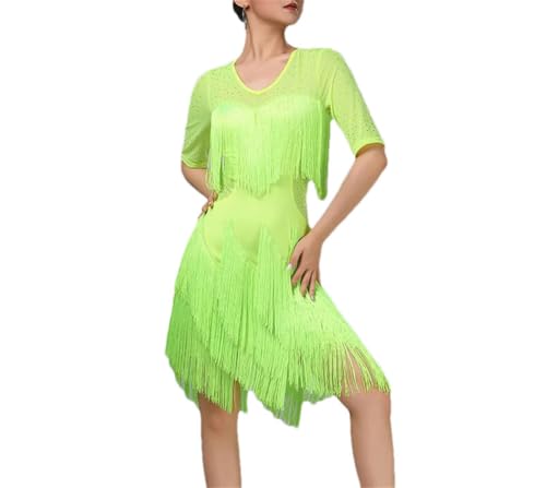 Pulcykp Lateinamerikanisches Damen-Kostüm, Latein-Tanzkleider, Standard-Ballsaal, Tanz, Training, Kostüme, Fransen-Kleid, En8, M