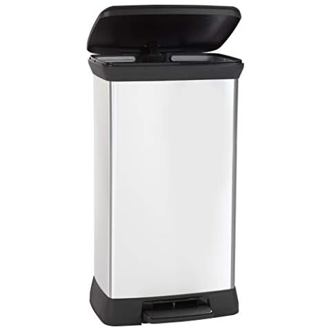 Curver Metal Effect Kitchen One Touch Deco Bin, Silver, 50 Litre Cover