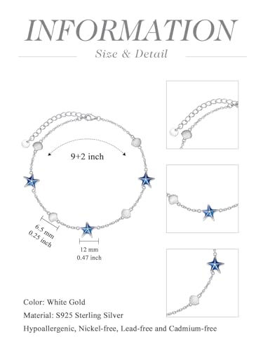 Image of WINNICACA 925 Sterling Silver Anklets for Women Adjustable Beaded Butterfly Opal Anklet Bracelet Foot Chains Jewelry Gifts for Women Beach Birthday Christmas Gift