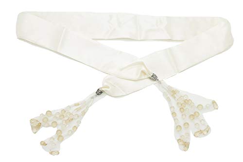TFJ Women Fashion Wrap Around Cream Fabric Tie Sash Belt Hip Waist Long Tassel XS S