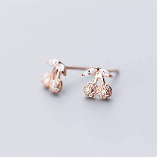 WOZUIMEI S925 Tremella Studs Mujer Coreana Dulce Estilo Literario Pendientes de Cereza Tachonados de Diamantes Temperamento Mini Joyería de Frutasoro rosa Cover