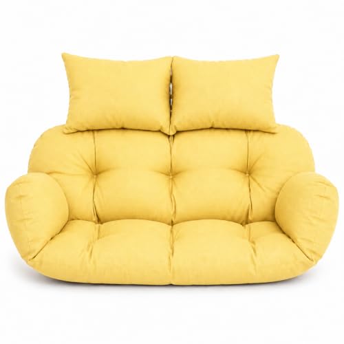 Image of Double Seater Swing Replacement Cushion Pad for Hanging Egg Seat Outdoor Patio Garden Balcony Black Cushion Only Swing Frame Not Included-Yellow