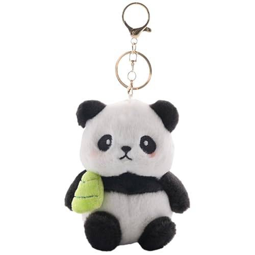 Komergave Panda Schlüsselanhänger für Kinder Plüsch Kuscheltier Anhänger Bambussprossen Panda Motiv(10cm) Liebevoller Taschenanhänger für Damen Erwachsene Alltag Rucksäcke Taschen