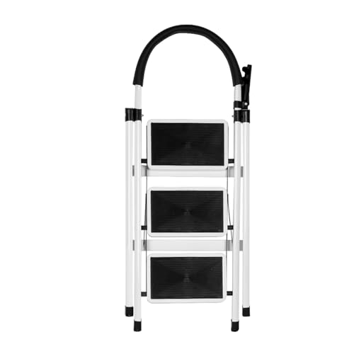 Escabeau, Escabeaux Pliant avec Marchepied Antidérapant et Large, Petit Marche Pied avec Poignée, Léger et Portable (104 x 57 x 41,5 cm – 3 étapes...