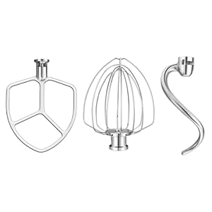 Stainless Steel Accessories for KitchenAid 5.5-6 Qt Bowl-Lift Stand Mixer, Includes 6 Wire Whisk, Beater, Dough Hook, Dishwasher Safe and Heavy Duty, fits for KP26, KL26, KB26, KSM55/60 Stainless Steel Accessories for KitchenAid 55 6 Qt Bowl Lift Stand Mixer Includes 6 Wire Whisk Beater Dough Hook Dishwasher Safe and Heavy Duty fits for KP26 KL26 KB26 KSM5560