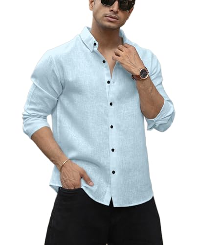 Image of Men's Solid Linen Cotton Shirt | Casual Style | Plain Design | Full Sleeve | Summer Regular Fit | Stylish Shirt for Men | Formal Wear