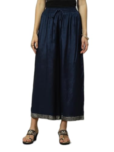 Image of Rangriti Indigo Liva Straight Printed Palazzo for Women