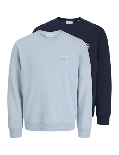 JACK & JONES Sweat Crew Neck 2pk Jjbrandon Lot de 2 Sweatshirts à col Rond MP, Bleu céleste Homme