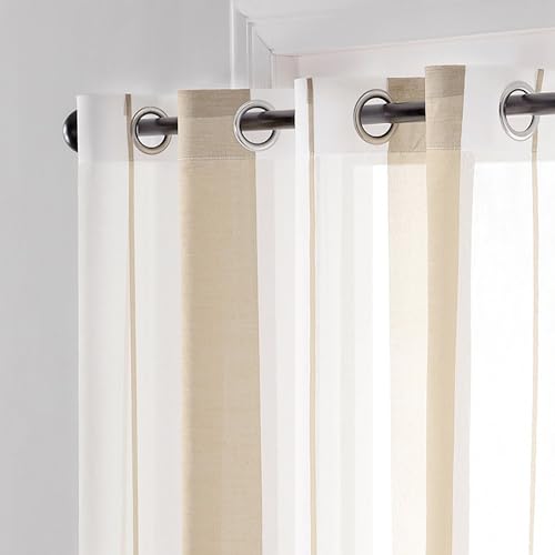 Voile rideaux à rayures BYSURE beige pour un salon chaleureux