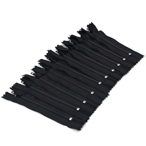 YZSIFRM Bulk Nylon Zippers for Sewing: 10 Pcs/80 Pcs Purses Zipper - Assorted Colors Zipper for Crafts (02 Black, 7 inch/17.78cm)