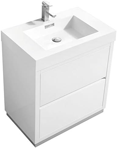 KubeBath Bliss 30" High Gloss White Free Standing Single Sink Modern Bathroom Vanity