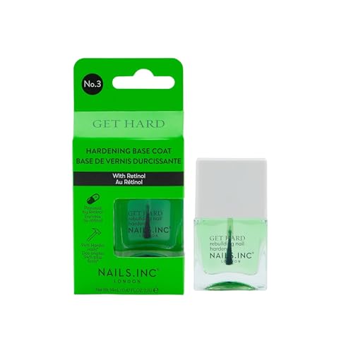 Nails Inc Get Hard, Hardening Base Coat, Retinol, Nail Strenthening, No Chip, Long Lasting, Quick Dry, Air Dry, Professional Manicures & Pedicures, Fingernails & Toenail, Vegan Nail Polish, 0.47 Fl Oz