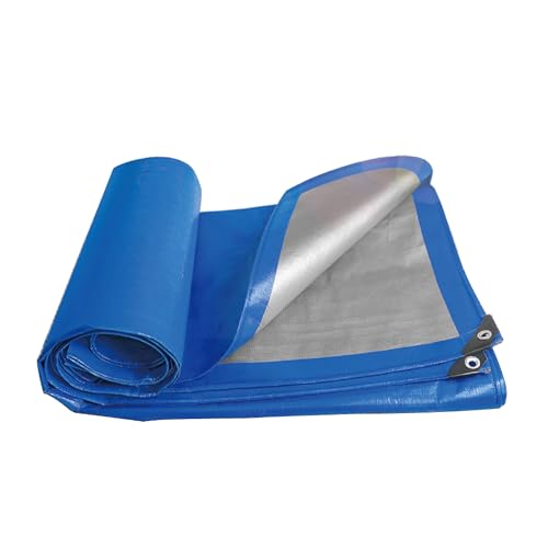 Lona Impermeable para Exteriores, 140 g/m², PE Reforzado, para la protección de Muebles, artículos Multiusos, Piscinas, Jardines, Coches, remolques, Color Azul Plateado (2x20m,140g/㎡)