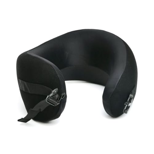 Image of C CUSHION LAB Extra Support Travel Pillow, Award-Winning Patented Ergonomic Design for Chin & Neck Support Memory Foam Neck Pillow, Compact Airplane Pillow for Traveling, Flight, Car (Black, Medium)