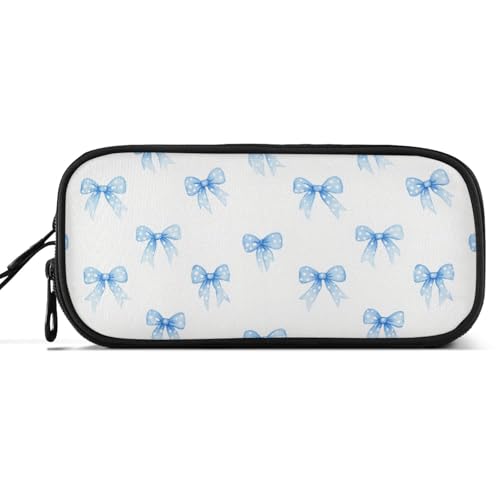 Image of Caikeny Pencil Case Blue Bows Hearts Pen Bag Large Capacity Pencil Box Pen Pouch with Zipper Cosmetic Organizer for Kids Teens Adults