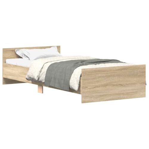 vidaXL Bettgestell, Bettrahmen mit Lattenrost, Bett Gästebett mit Kopfteil Fußteil, Einzelbett Schlafzimmerbett Schlafzimmermöbel, Sonoma-Eiche 100x200cm Holzwerkstoff