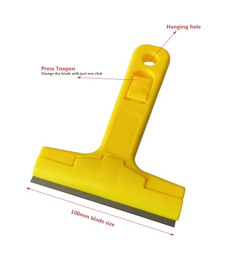 Image of Inditrust Razor Portable Scrapper and 3 Blade with ABS Plastic Handle Tool to Remove Silicone & Paint Stains Floor Tile Grout Remover Mirror Glass Window Cleaning Device Wiper Scraper, Yellow