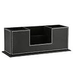 KINGFOM™ Double Holder Leather Multi-Function Desk Stationery Organizer Pen Pencil Holder Black - Image 6