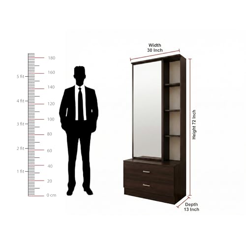 Image of ESTANTERIA Dressing Table with Storage and Full Length Mirror for Bedrom Dresser 3 Self & 2 Drawer Cabinet Makeup Vanity Table Organiser Furniture for Home Living Room (Wenge)