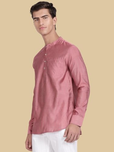 Image of KRYPTIC Men's Full Sleeve Regular Fit Short Kurta in Premium Pure Cotton with Patch Pocket and Mandarin Collar - Perfect Blend of Style and Comfort