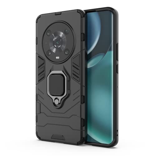 HONLEN Funda Compatible con Honor Magic4 Pro Carcasa, (6.81' Inches) [Antichoque][Antiarañazos] Case con 360 Grados Anillo Giratorio Soporte Protectora Cover Negro