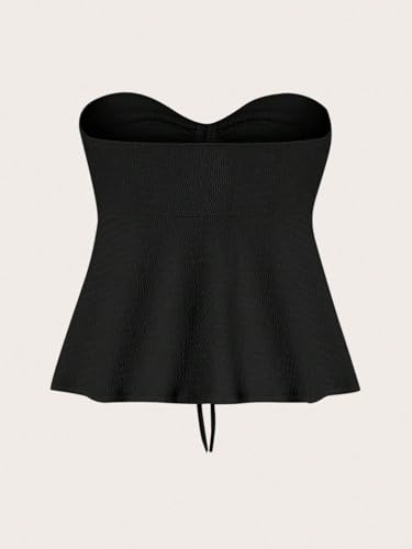 Milumia Women Tie Front Ruched Tube Top Strapless Flared Hem Peplum Bandeau Tops2
