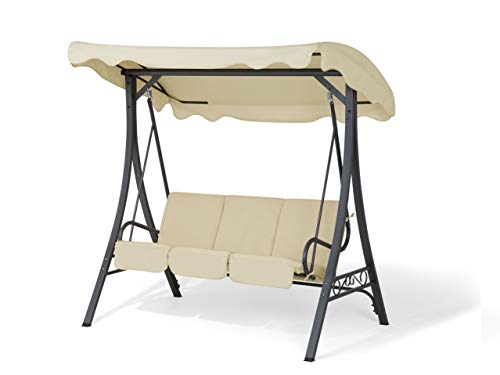 Modern Outdoor Swing Beige Seat Pad Polyester Canopy Steel Frame Garbo