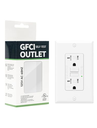 1-Pack 20 Amp GFI Electrical GFCI Outlet Self-Test Tamper Resistant (TR) Weather Resistant (WR) Ground Fault Receptacle with LED Indicator UL Listed Standard Wall Plate Included White