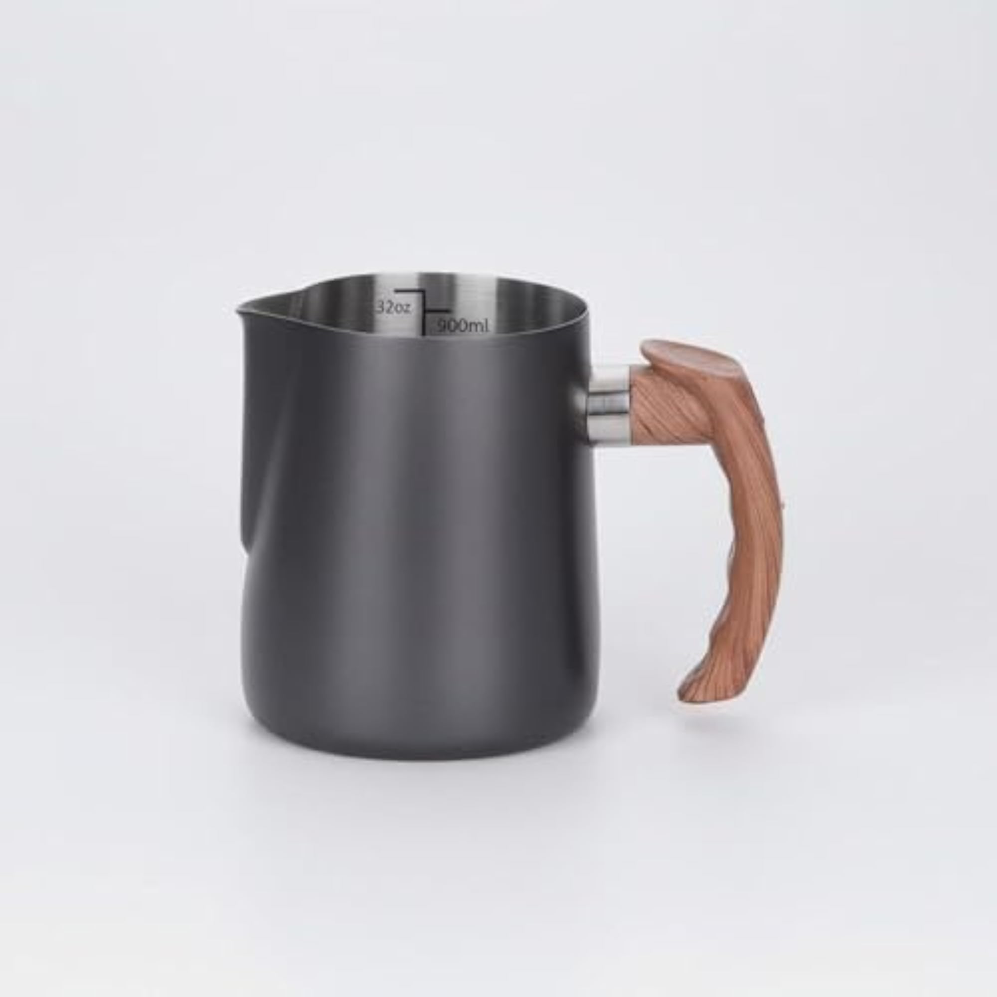 Latte Art Jug with Wooden Handle, Stainless Steel