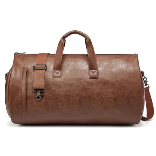 Leather Folding Suit Storage Bag For Women Men,Fashion Large Capacity Hand Luggage Fitness Travel Bag(Brown)