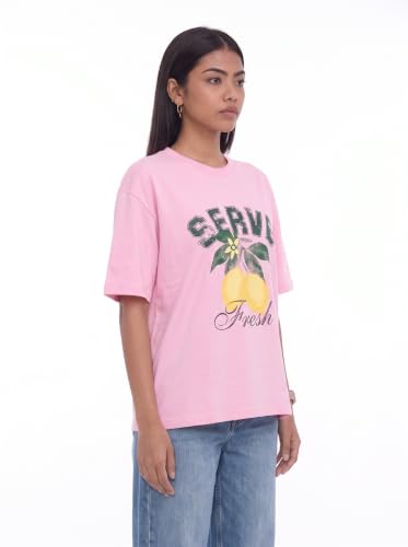 Image of Amazon Brand - Serve Women's Oversized Graphic T-Shirt | Cotton Printed Crew Neck Tee | Half Sleeve Loose Fit