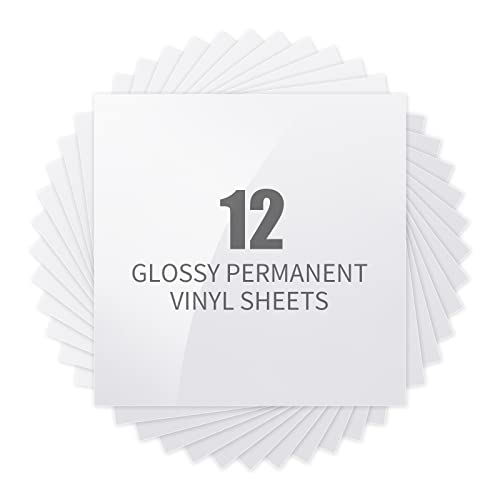 Image of Glossy White Permanent Vinyl for Cricut - 12 Pack Lya Vinyl Permanent Outdoor Vinyl, 12 inchx12 inch Self Adhesive Vinyl Sheets for Decor Sticker, Party Decoration, Car Decal