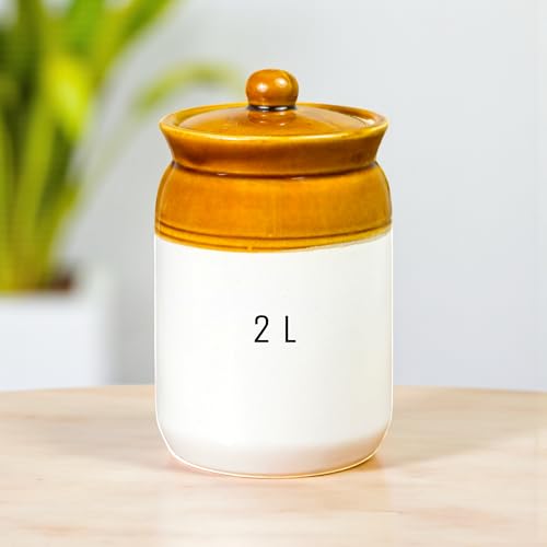 Image of Ceramic Achaar Jar - 2 Kg (2000 ml) - Martban Pickle Container - Kitchen Storage for Pickle, Chutneys and Sauces - Durable, and Easy to Clean (2 Kg Brown Jar)